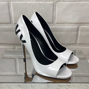 DKNY White and silver open toe heels NWT